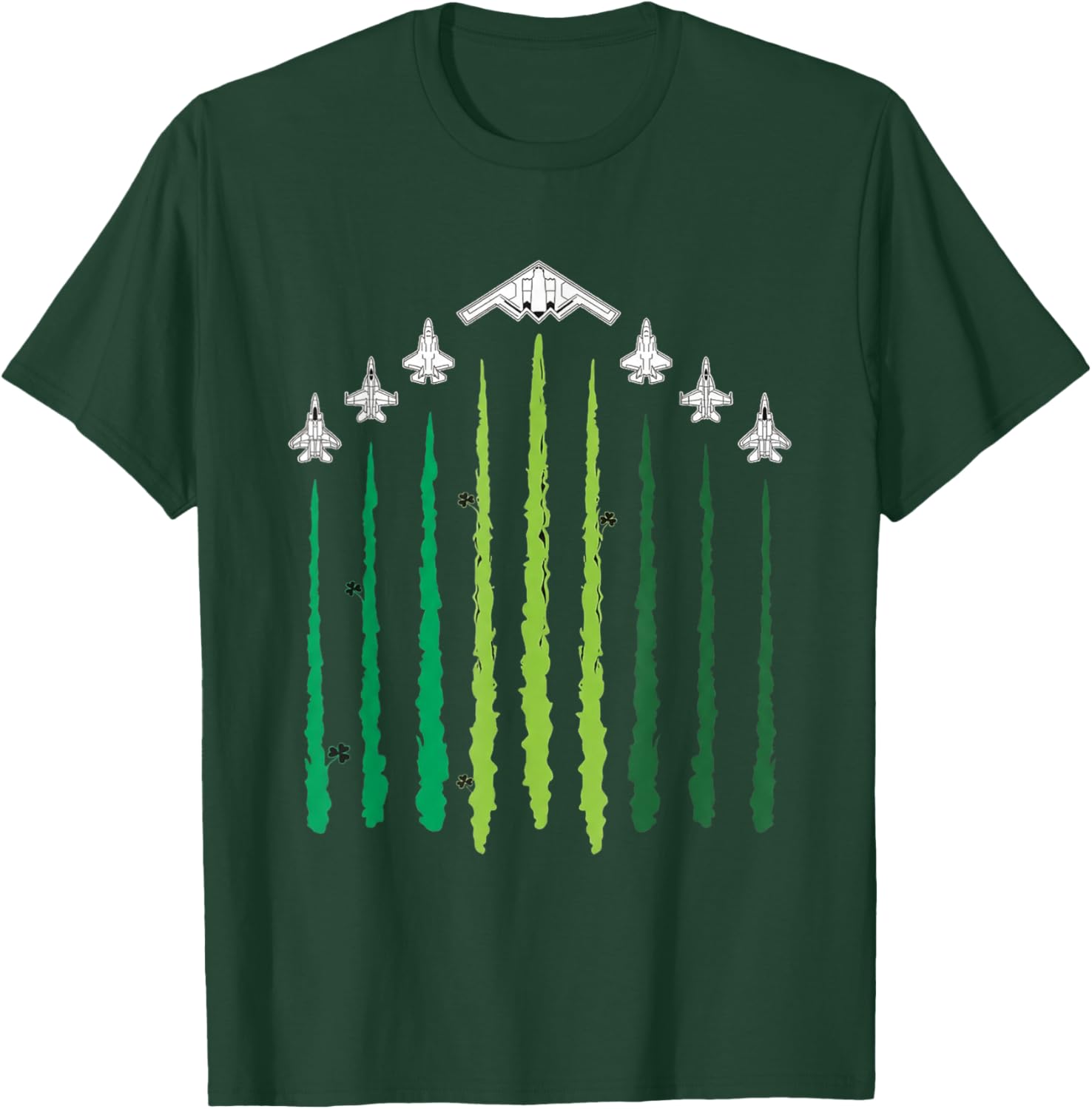 Lucky Stealth Bomber Shamrock Jet Formation St Patricks Day T-Shirt - T-Shirt | Forest
