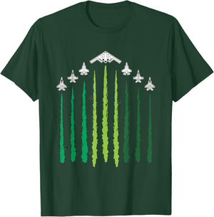 Lucky Stealth Bomber Shamrock Jet Formation St Patricks Day T-Shirt - T-Shirt | Forest
