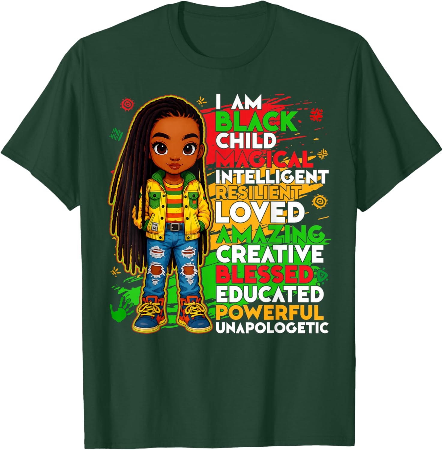 Black History I Am Black Child African American Kids Girls T-Shirt - T-Shirt | Forest