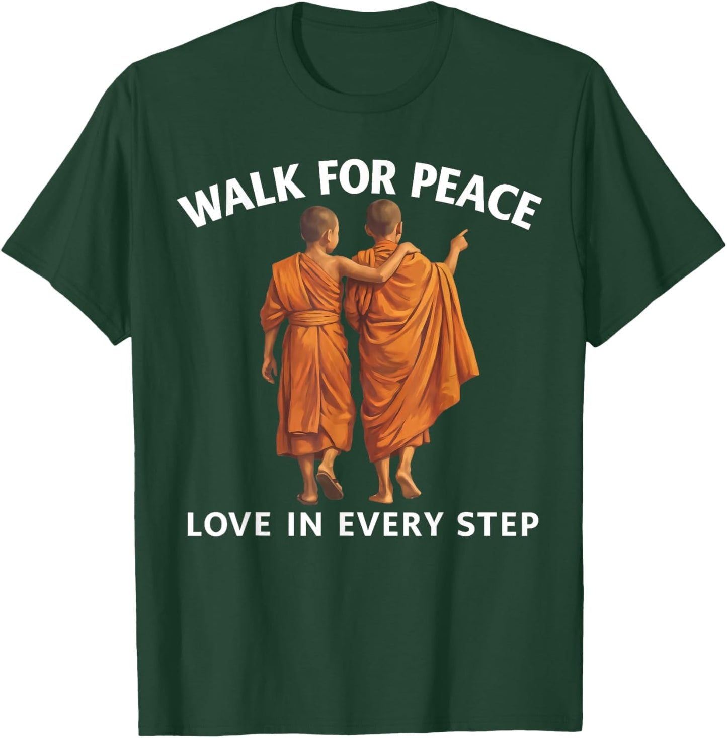 Retro Peace Walking Monks & Dog Minimalist Zen Art T-Shirt - T-Shirt | Forest