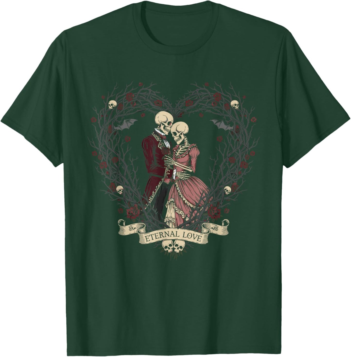 Victorian Gothic Skeleton Thorn Heart Couple Anti Valentine T-Shirt - T-Shirt | Forest