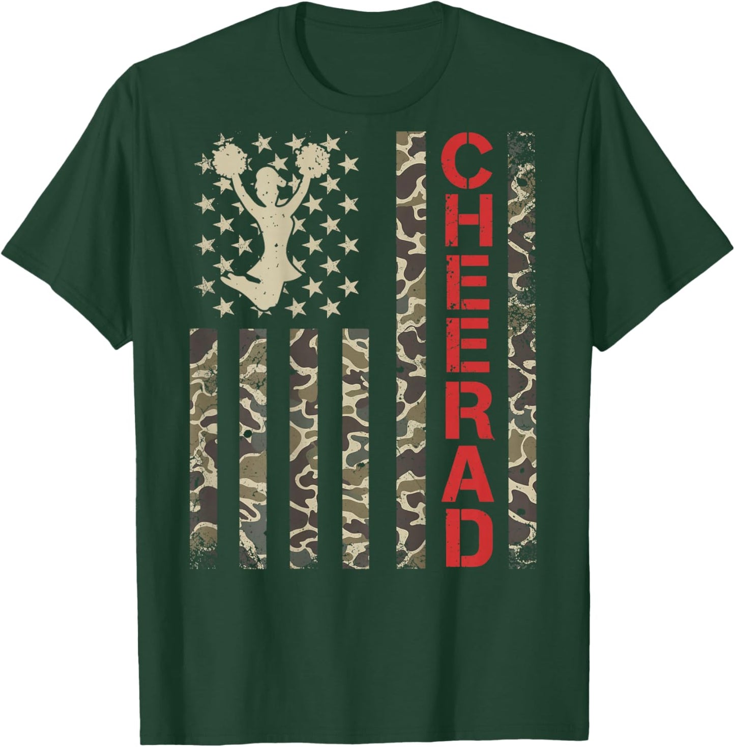 (ON Back) Cheer Dad Camo US Flag Father's Day Cheerleader T-Shirt - T-Shirt | Forest