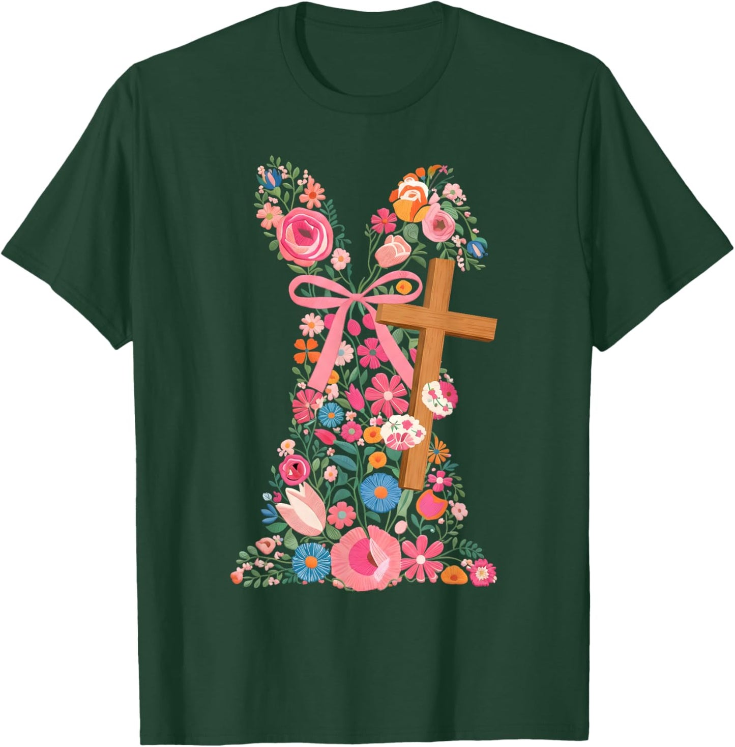Floral Cross Easter Christian Faith Design T-Shirt - T-Shirt | Forest