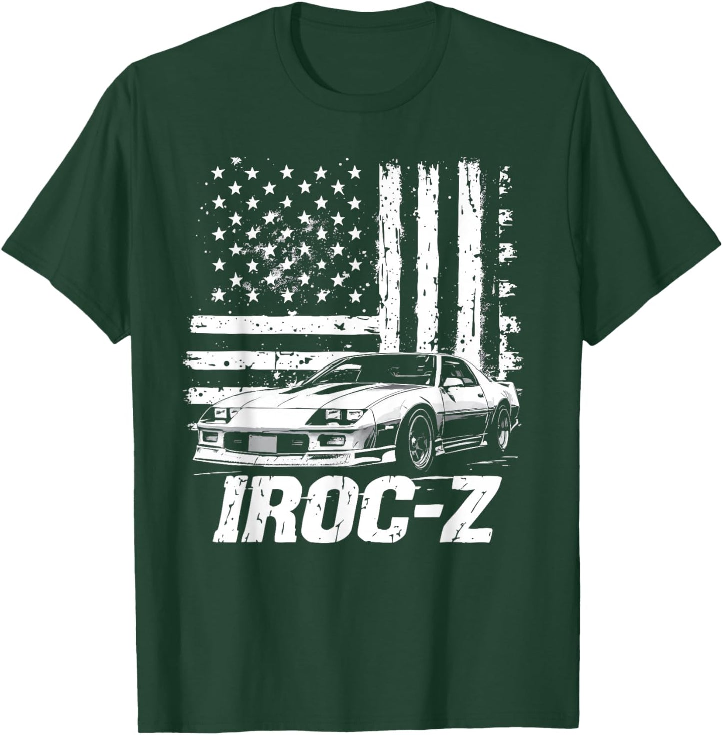 Classic Old School USA Flag IROC Z Muscle Car Silhouette T-Shirt - T-Shirt | Forest