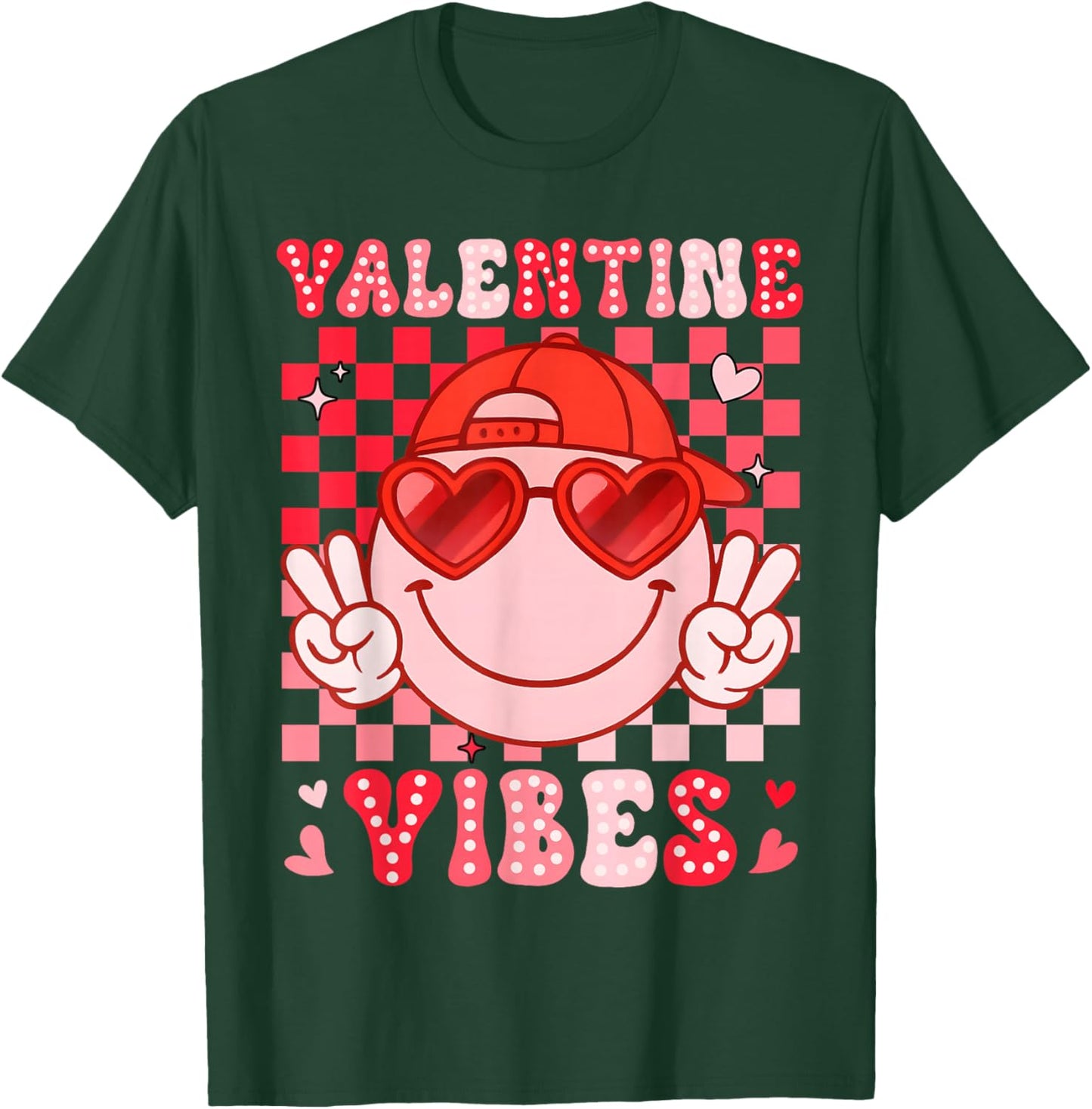 Valentine Vibes Groovy Smile Face Men Women Boy Girl Kids T-Shirt - T-Shirt | Forest
