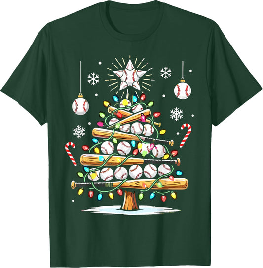 Baseball Christmas Tree Lights T-Shirt - T-Shirt | Forest