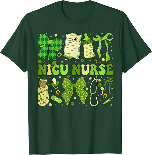 St Patricks NICU Nurse Neonatal Coquette Saint Patrick T-Shirt - T-Shirt | Forest