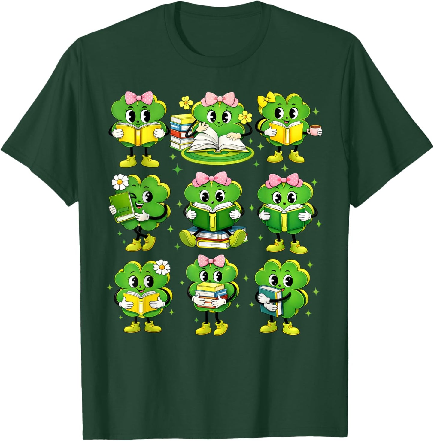 St Patricks Day Shamrock Reading Books Teacher Student Kids T-Shirt - T-Shirt | Forest