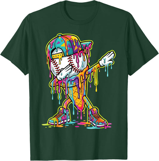 Baseball Ice Cream Dripping Dabbing Baseball Drip T-Shirt - T-Shirt | Forest