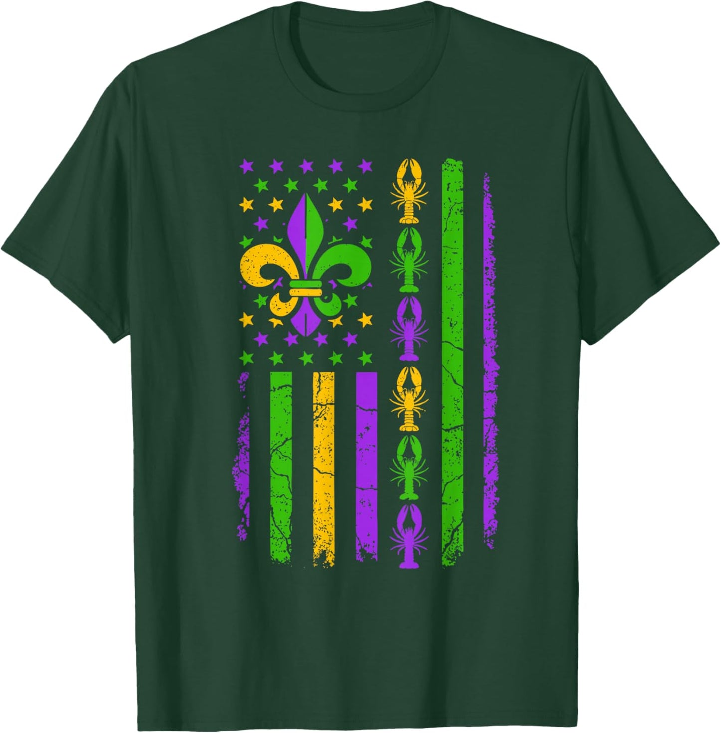 Carnival Mardi Gras USA American Flag Crawfish Parade Outfit T-Shirt - T-Shirt | Forest