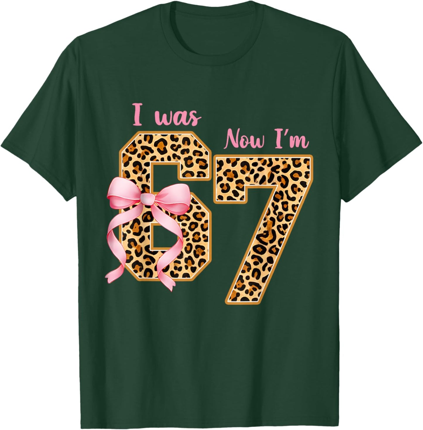 Leopard I was 6 Now I'm 7 Birthday Girl Bday Party 67 Meme T-Shirt - T-Shirt | Forest