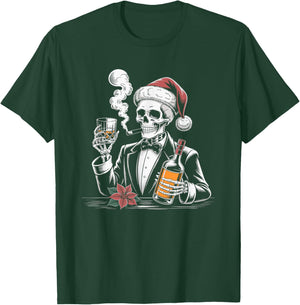 Skeleton Whiskey Christmas Cigar and Whiskey Lovers T-Shirt - T-Shirt | Forest