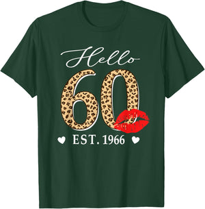 Hello 60 Fabulous Since 1966 60th Birthday Lips Leopard T-Shirt - T-Shirt | Forest