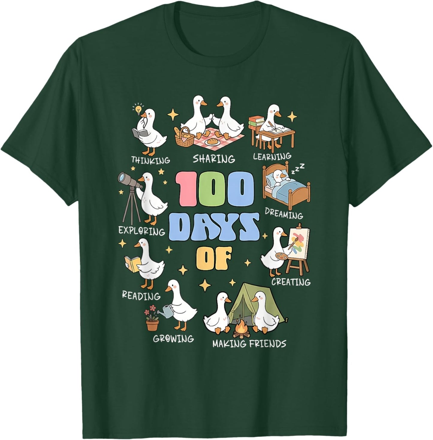 100 Days of Being A Silly Goose 100th Day of School Goose T-Shirt - T-Shirt | Forest