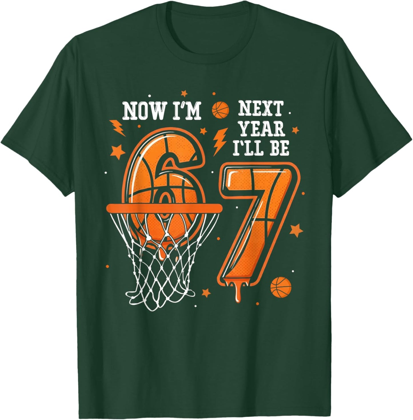 Basketball Birthday Trend Now I'm 6 Next Year I'll be 7 Kids T-Shirt - T-Shirt | Forest