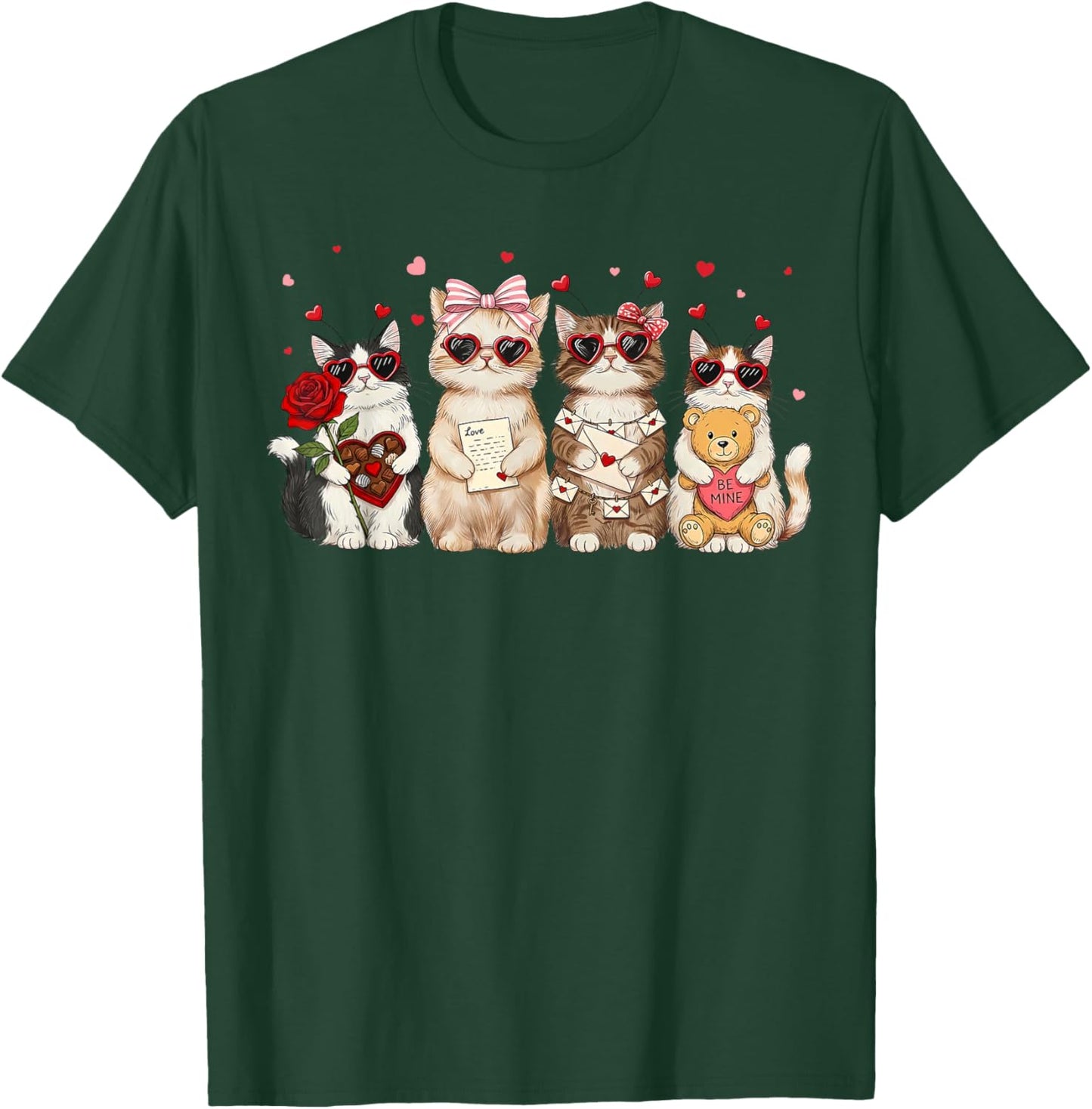 Happy Meowentines Cute Cupid Cat Heart Glasses Coquette Bow T-Shirt - T-Shirt | Forest