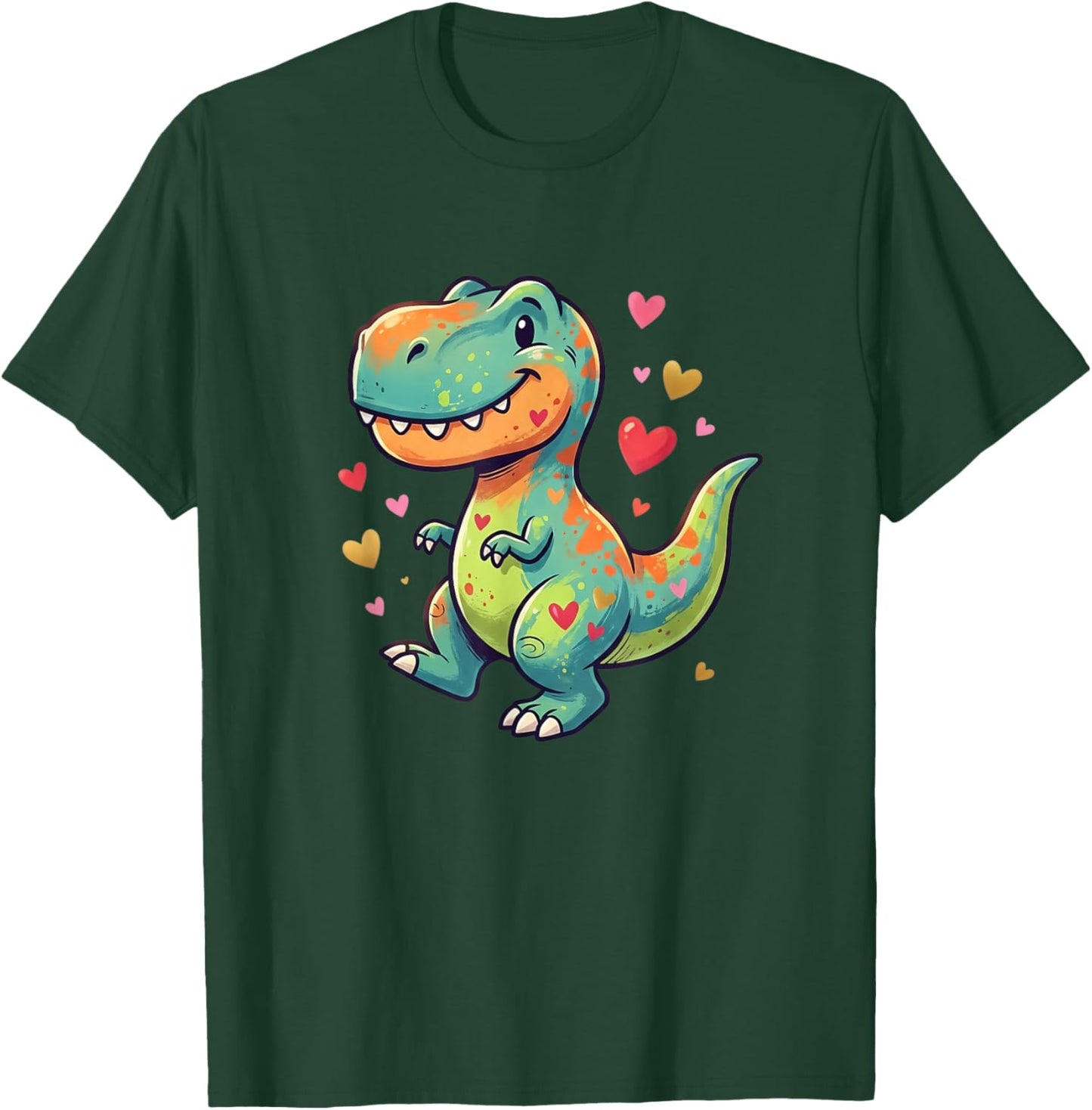 Valentines Cute T Rex Dinosaur with Hearts T-Shirt - T-Shirt | Forest