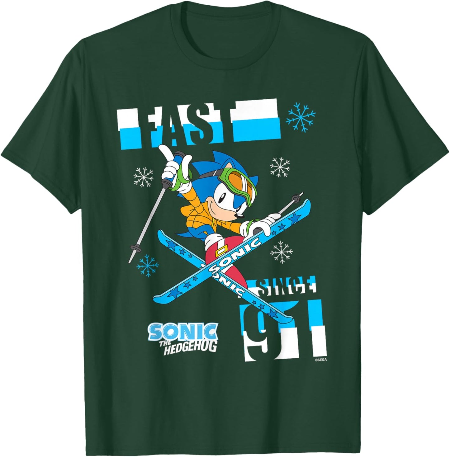Sonic The Hedgehog - Ski Fast T-Shirt - T-Shirt | Forest