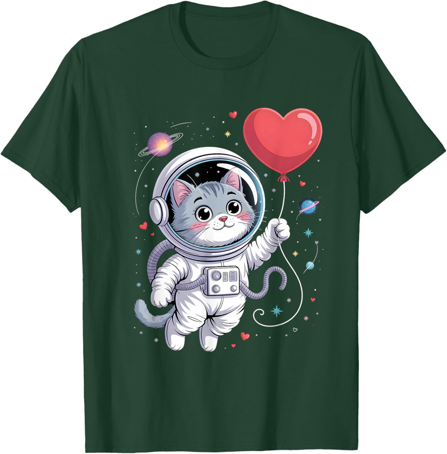 Cute Astronaut Cat Valentine Galaxy Romance Space Style Love T-Shirt - T-Shirt | Forest