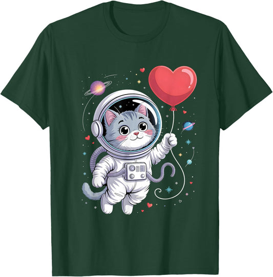 Cute Astronaut Cat Valentine Galaxy Romance Space Style Love T-Shirt - T-Shirt | Forest