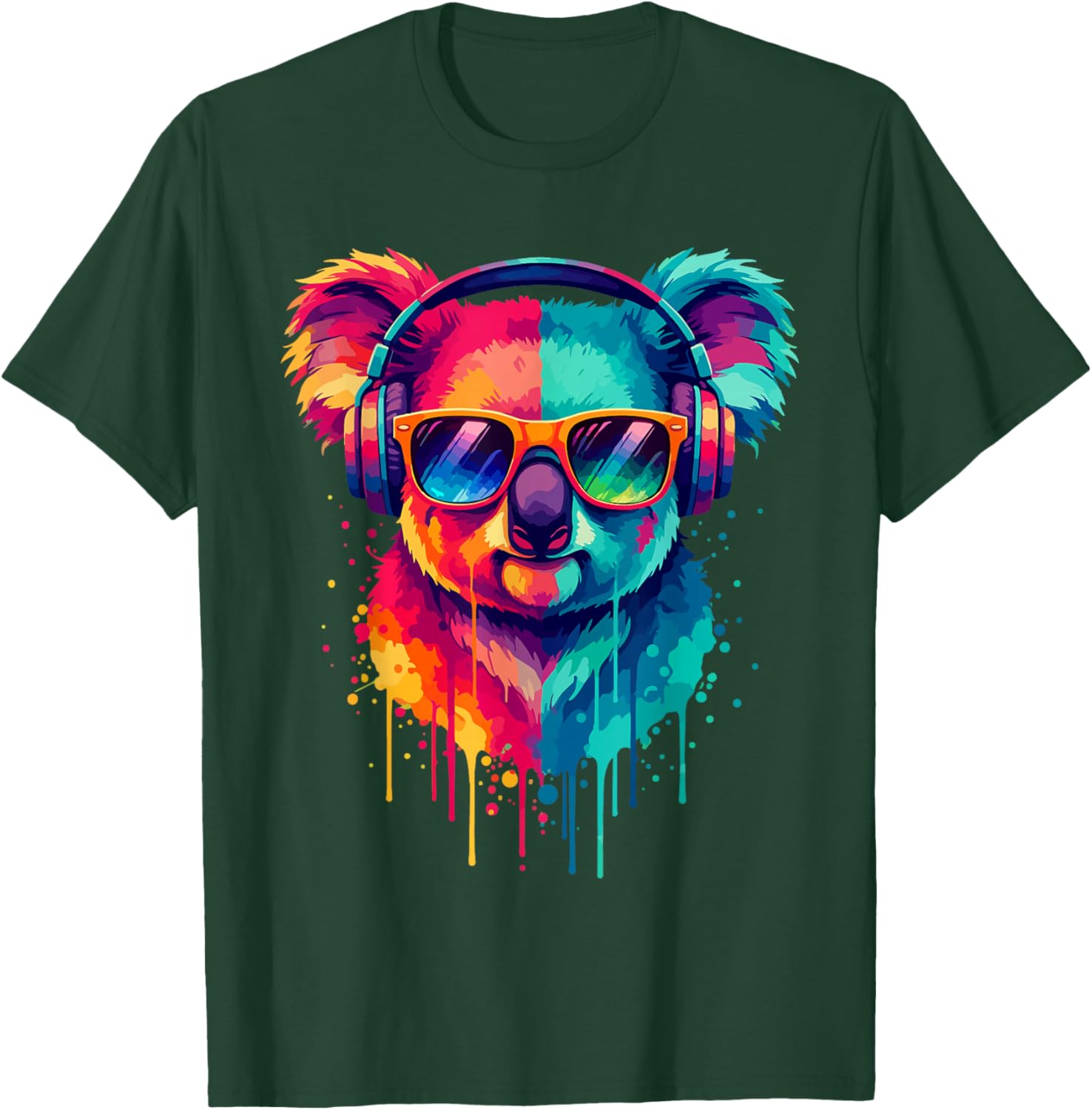Koala Bear Wearing Headphones and Sunglasses EDM Rave Design T-Shirt - T-Shirt | Forest