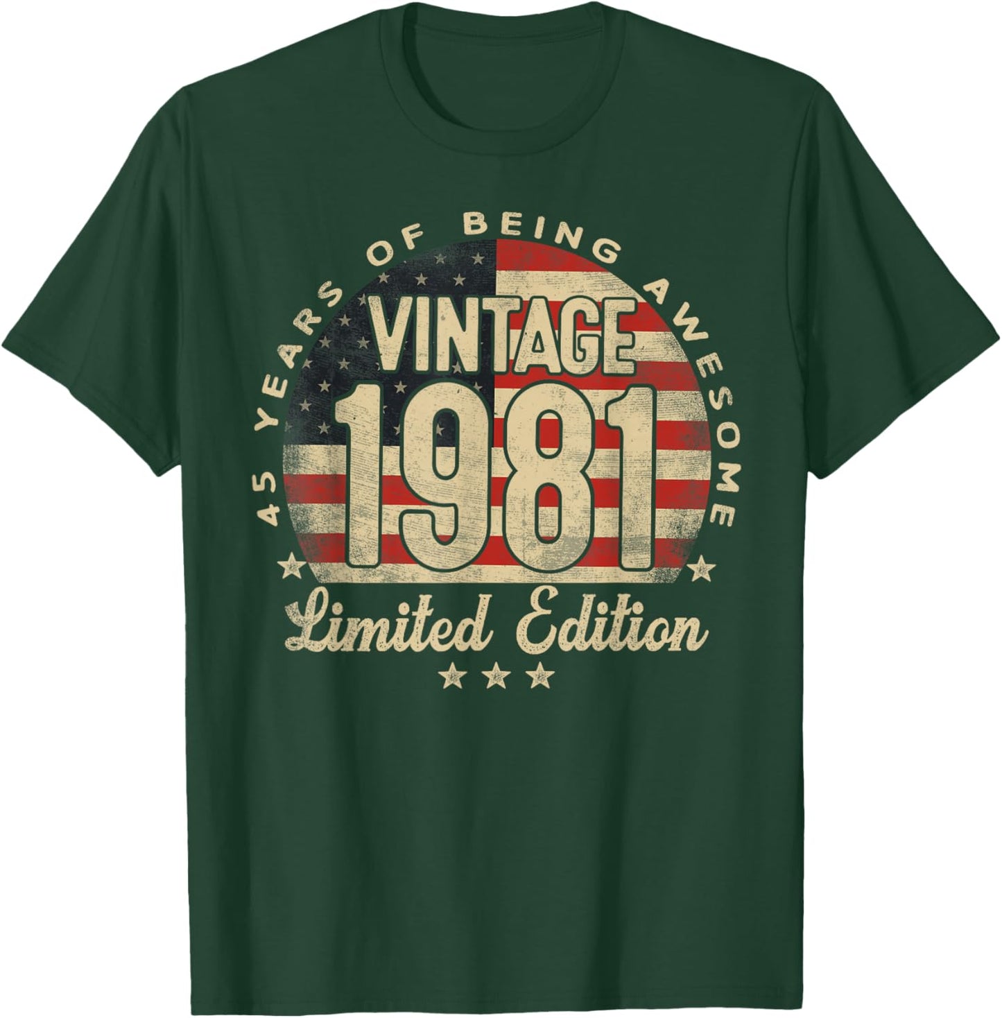 Vintage 1981 Limited Edition USA Flag 45-Year-Old Age 45 T-Shirt - T-Shirt | Forest