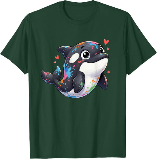 Colorful Orca Whale with Hearts Ocean Rainbow T-Shirt - T-Shirt | Forest