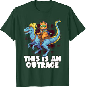 This is an Outrage, Funny Cat Riding Dinosaur Humor Gifts T-Shirt - T-Shirt | Forest