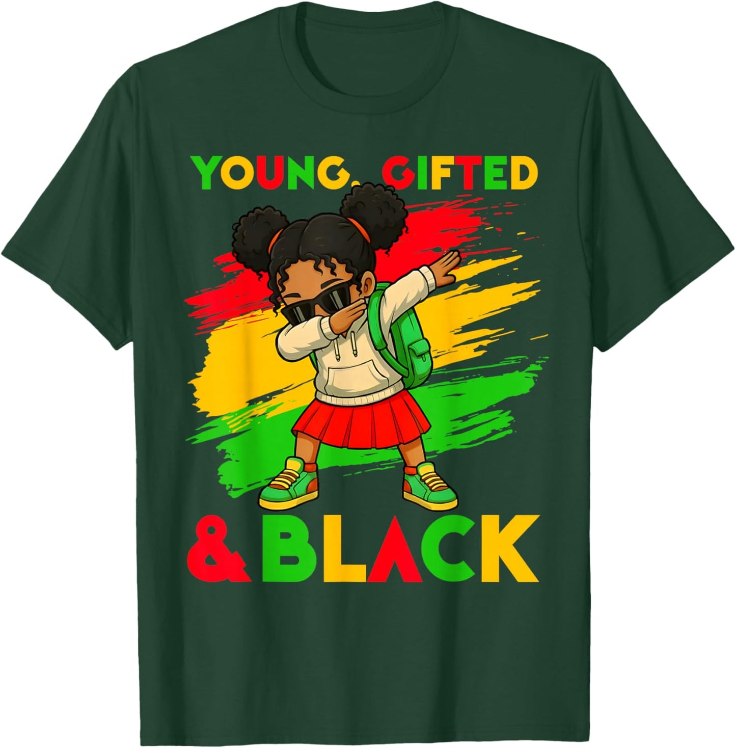 Black History Month Young Gifted & Black Cute Dabbing Girls T-Shirt - T-Shirt | Forest