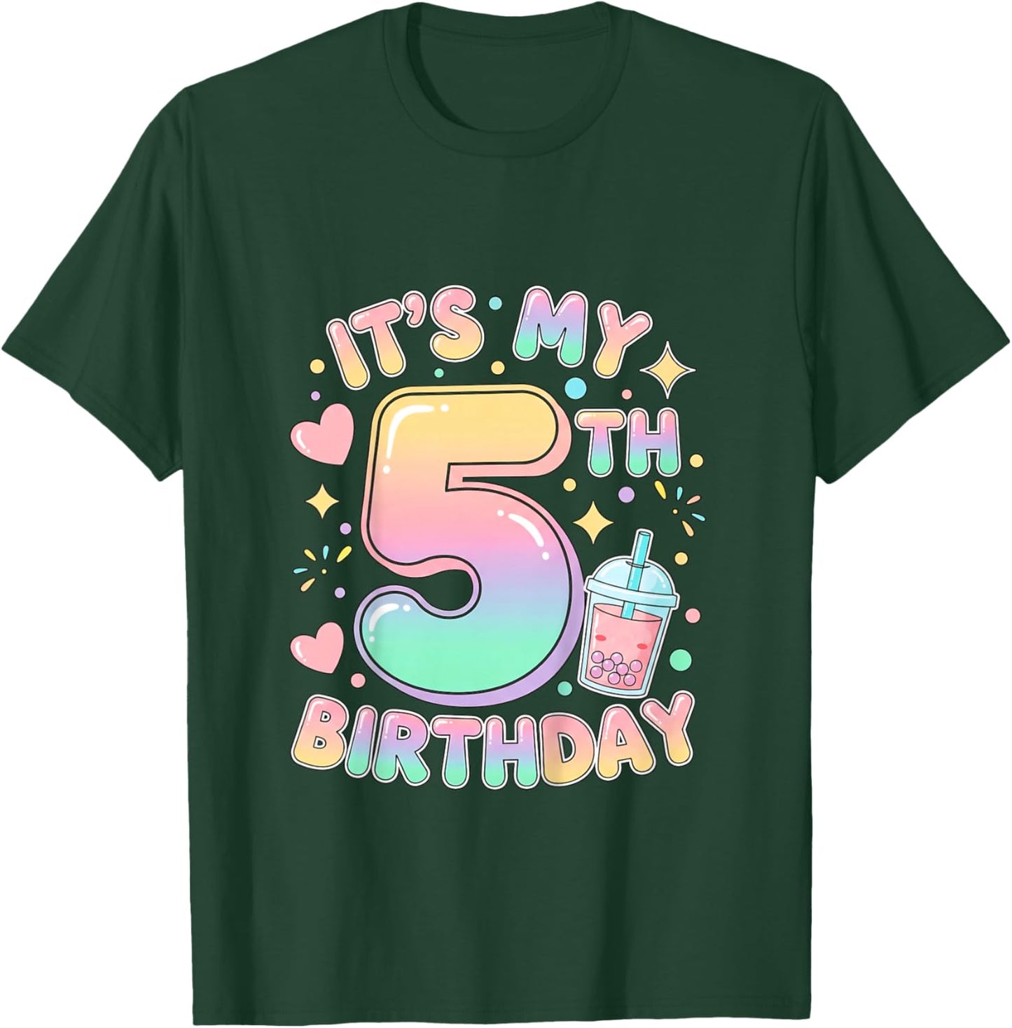 It's My 5th Birthday Bubble Boba Tea Party 5 Year Old Girl T-Shirt - T-Shirt | Forest
