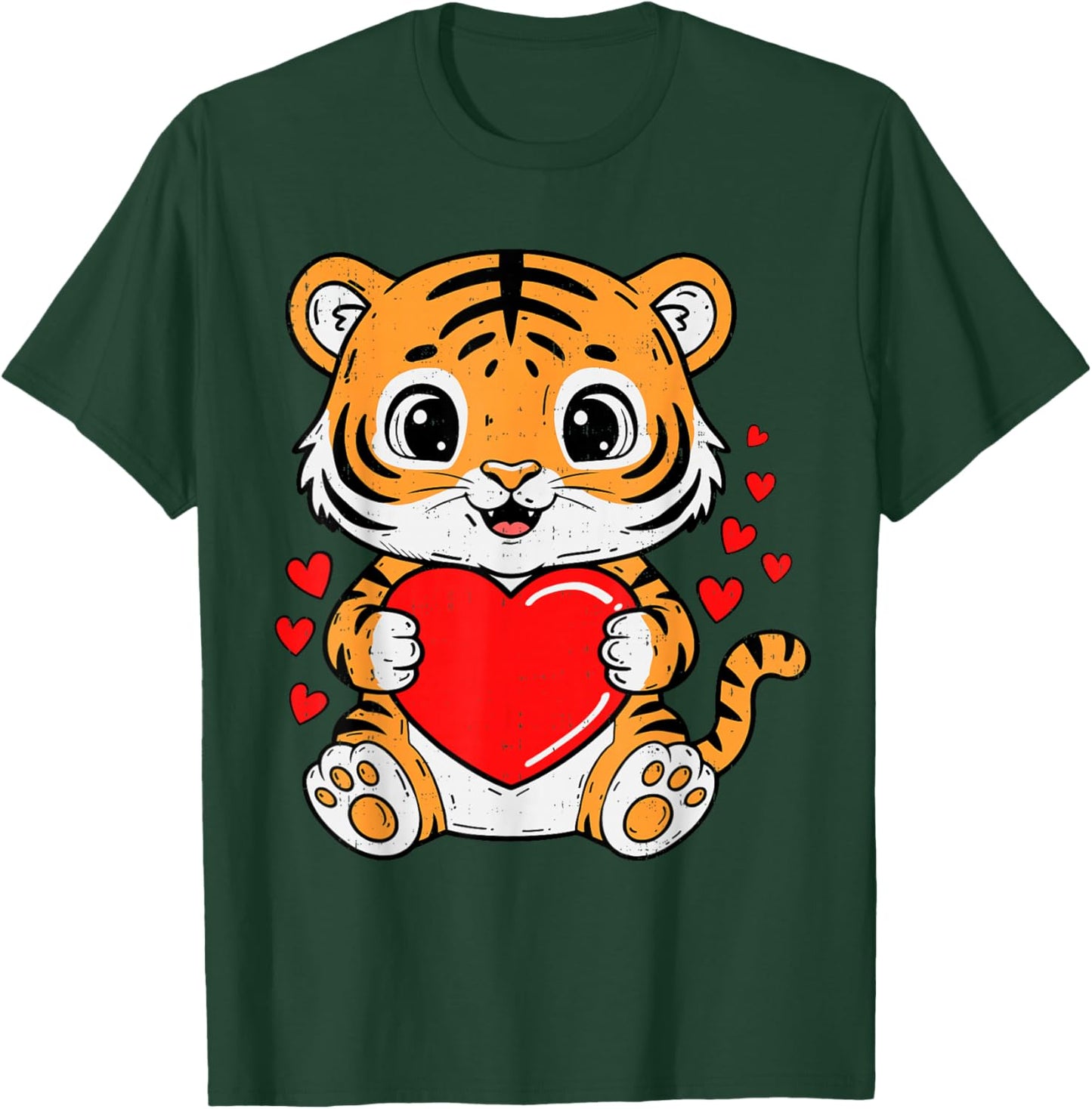 Cute Tiger Holding Heart Kawaii Valentines Day Men Women Kid T-Shirt - T-Shirt | Forest