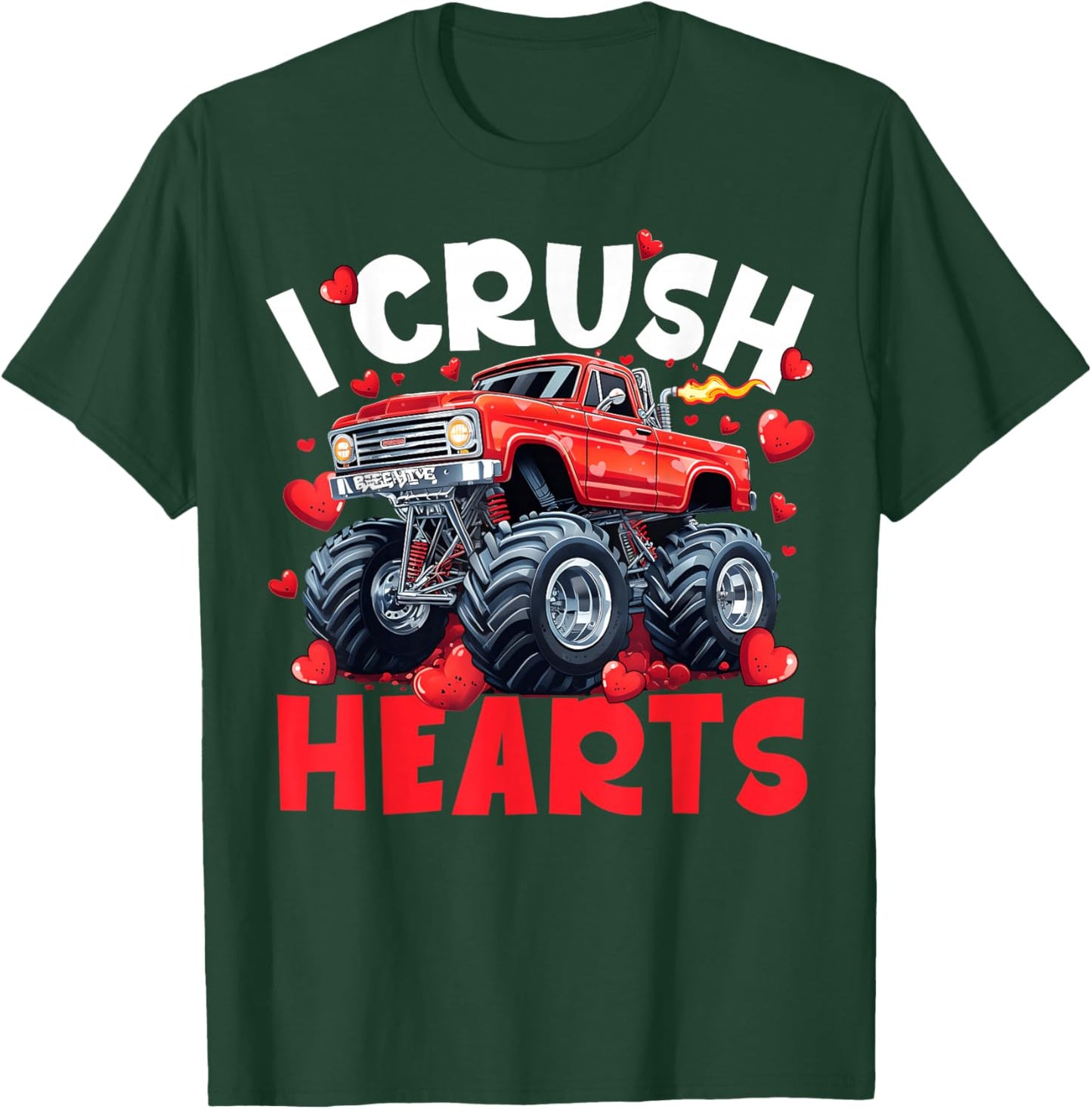 I Crush Hearts Valentine Monster Truck Men Women Kid T-Shirt - T-Shirt | Forest