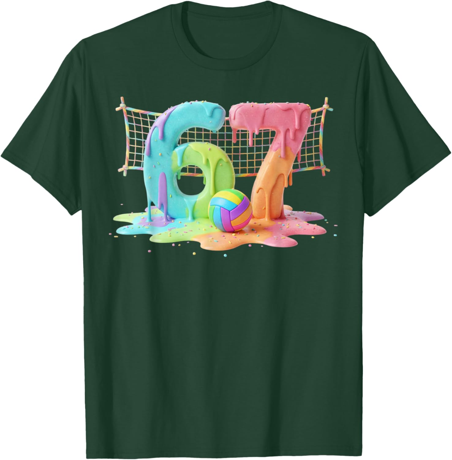 Kids Meme 67 Six 6 Seven 7 Icecream Drip Volleyball Net Shoe T-Shirt - T-Shirt | Forest