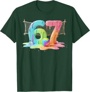 Kids Meme 67 Six 6 Seven 7 Icecream Drip Volleyball Net Shoe T-Shirt - T-Shirt | Forest