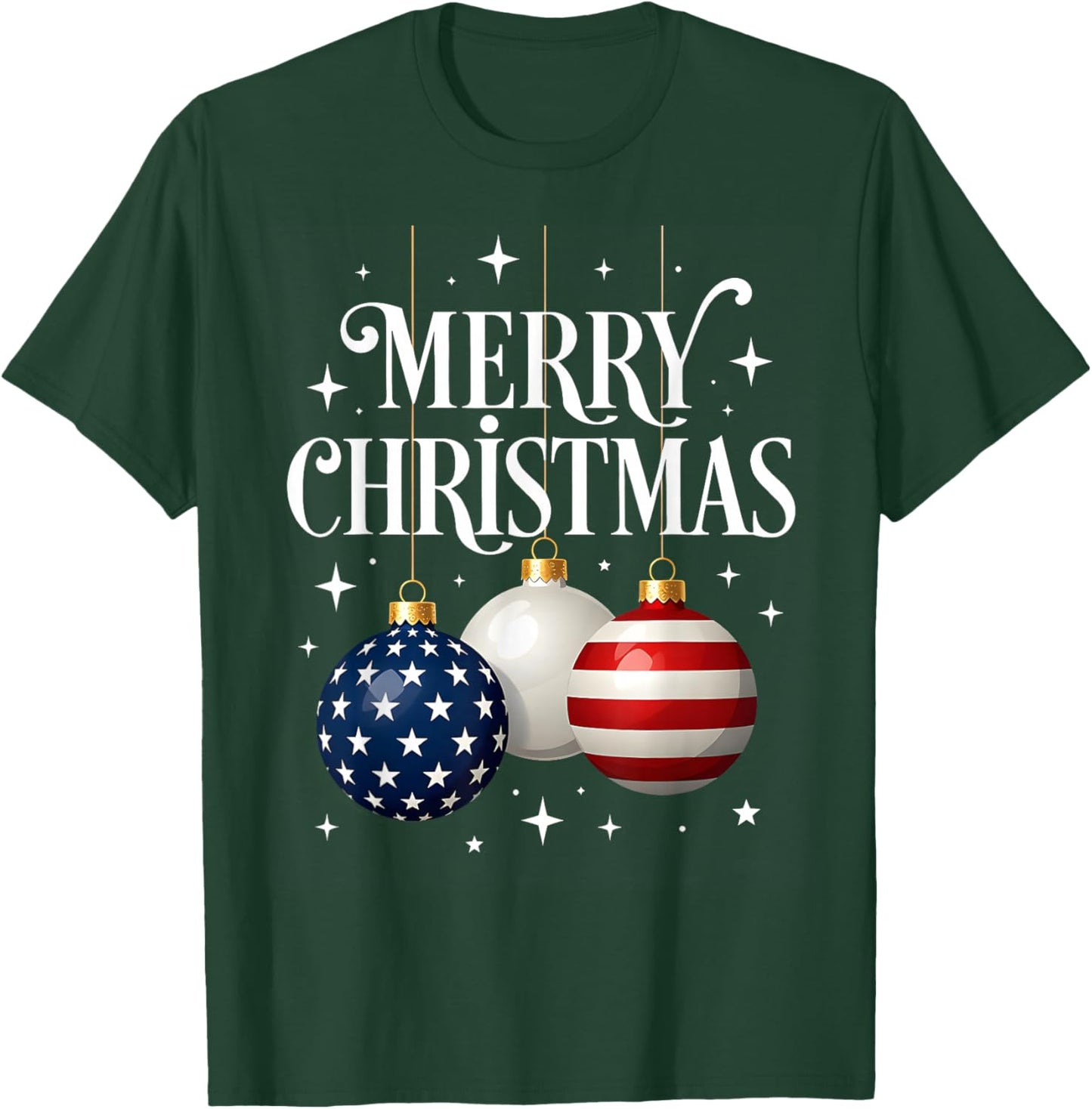 American Flag Merry Christmas Tree Baubles US Patriotic Xmas T-Shirt - T-Shirt | Forest