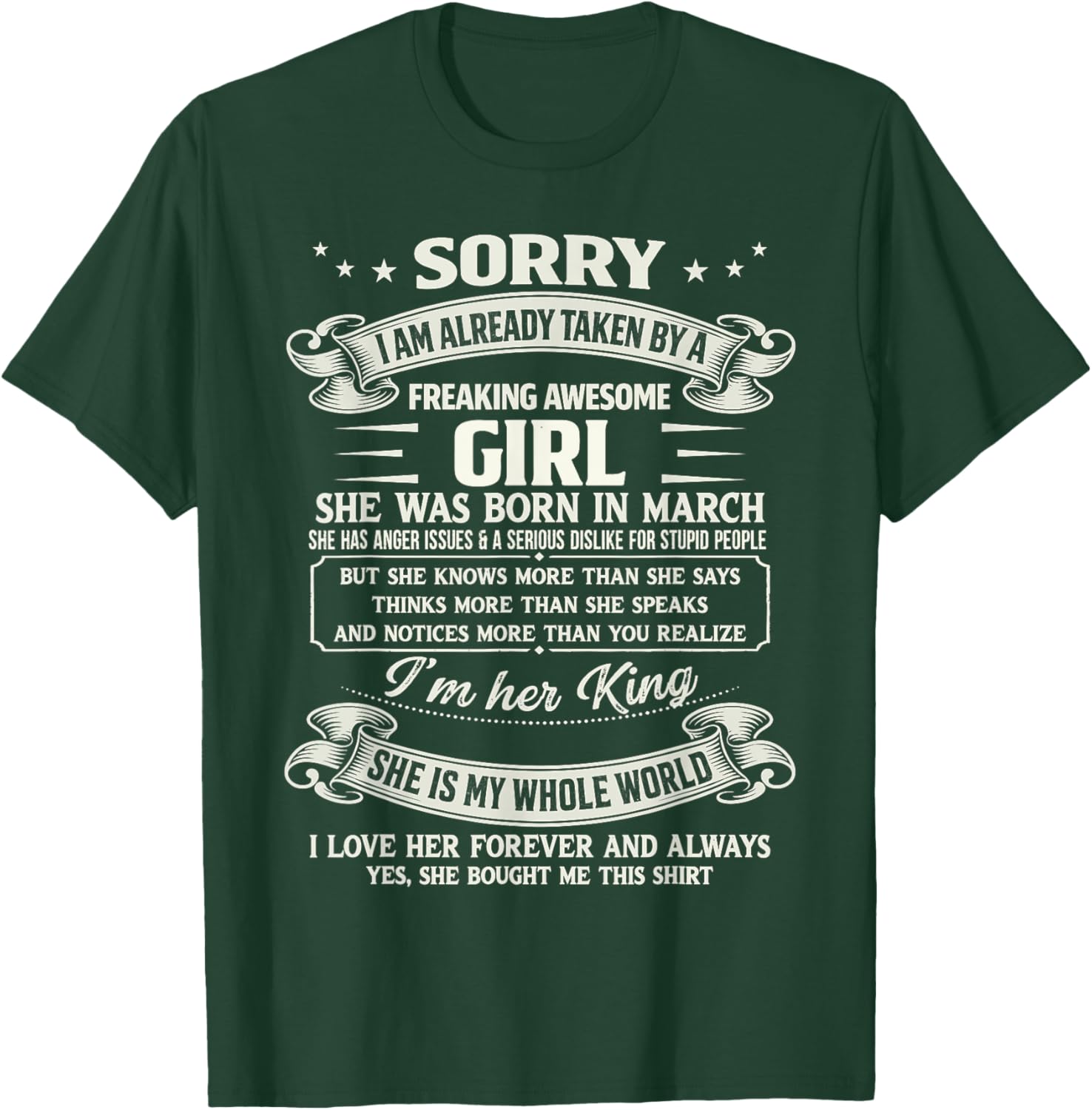 I Am Already Taken by Freaking Awesome Girl Born in March T-Shirt - T-Shirt | Forest