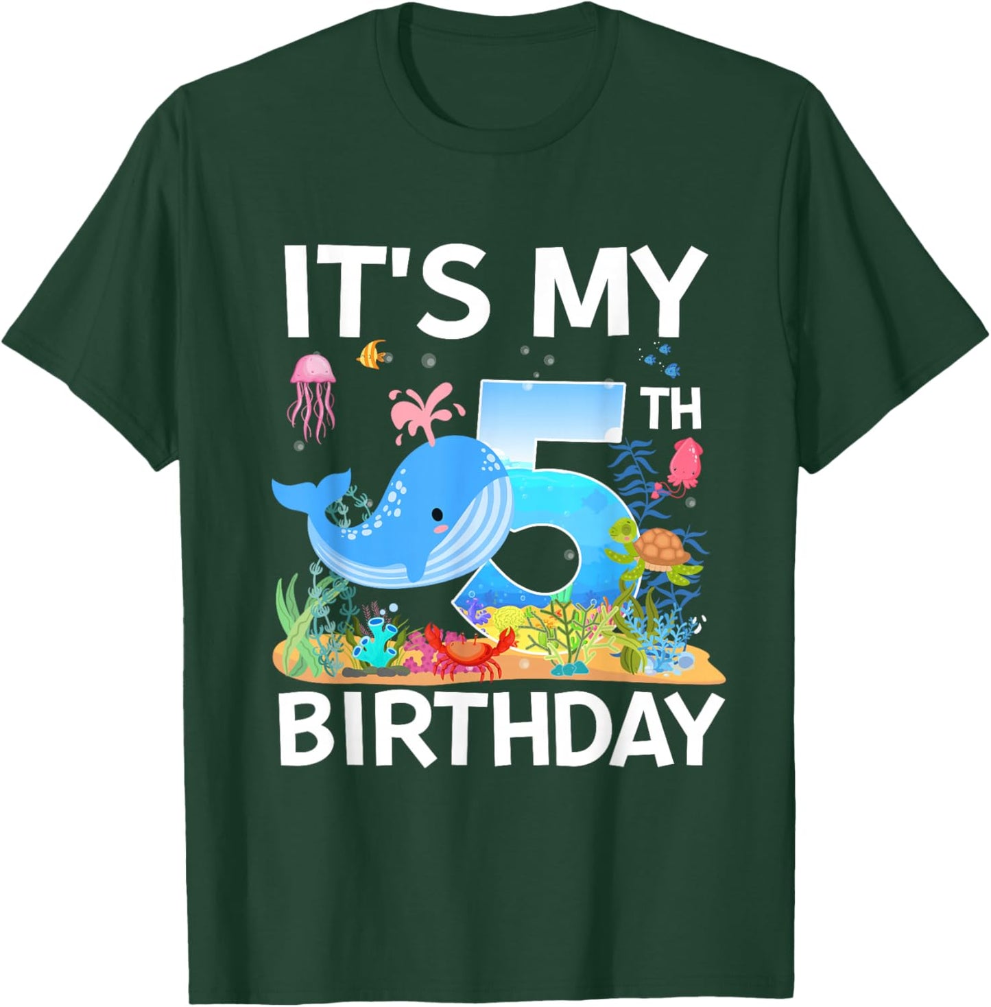 It's My 5th Birthday Whale Sea Animal Theme Party T-Shirt - T-Shirt | Forest