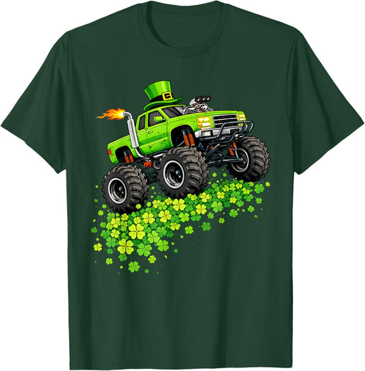 Kids Monster Truck Shamrock St Patrick's Day Boys T-Shirt - T-Shirt | Forest