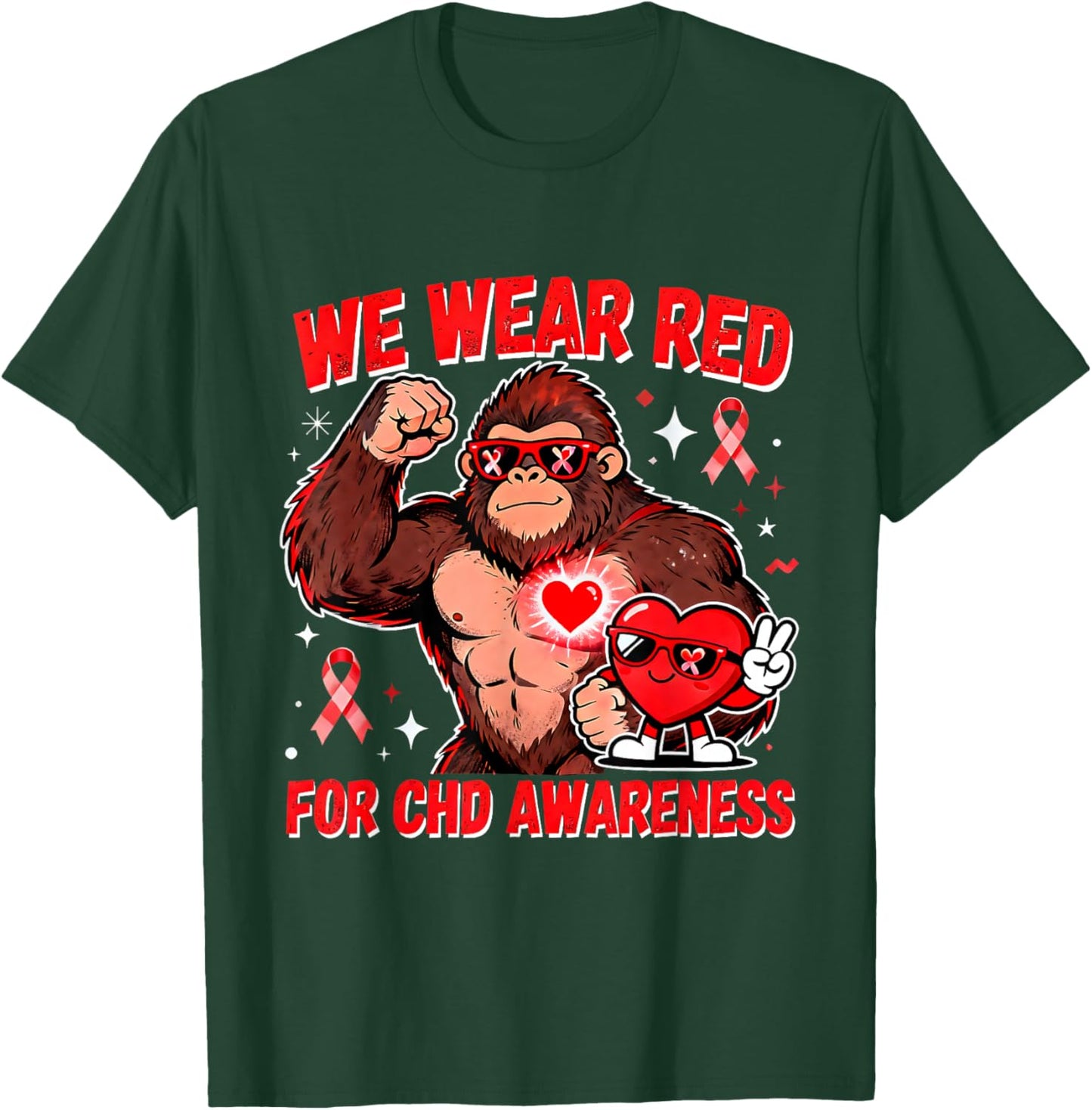 We Wear Red for CHD Awareness Heart Warrior Support T-Shirt - T-Shirt | Forest