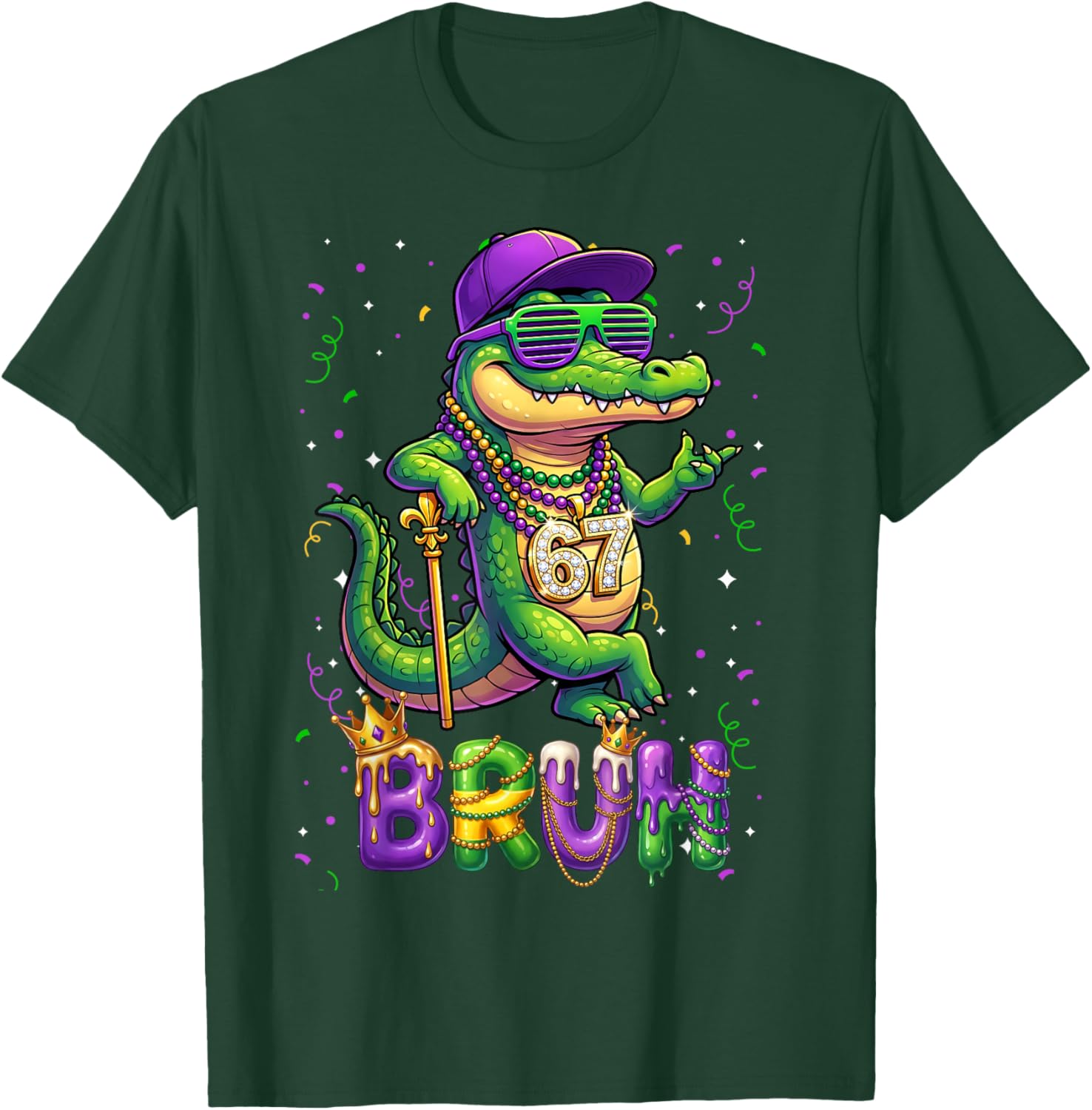 67 Mardi Gras Alligator Mardigator Six Seven Bruh Boys 6 7 T-Shirt - T-Shirt | Forest