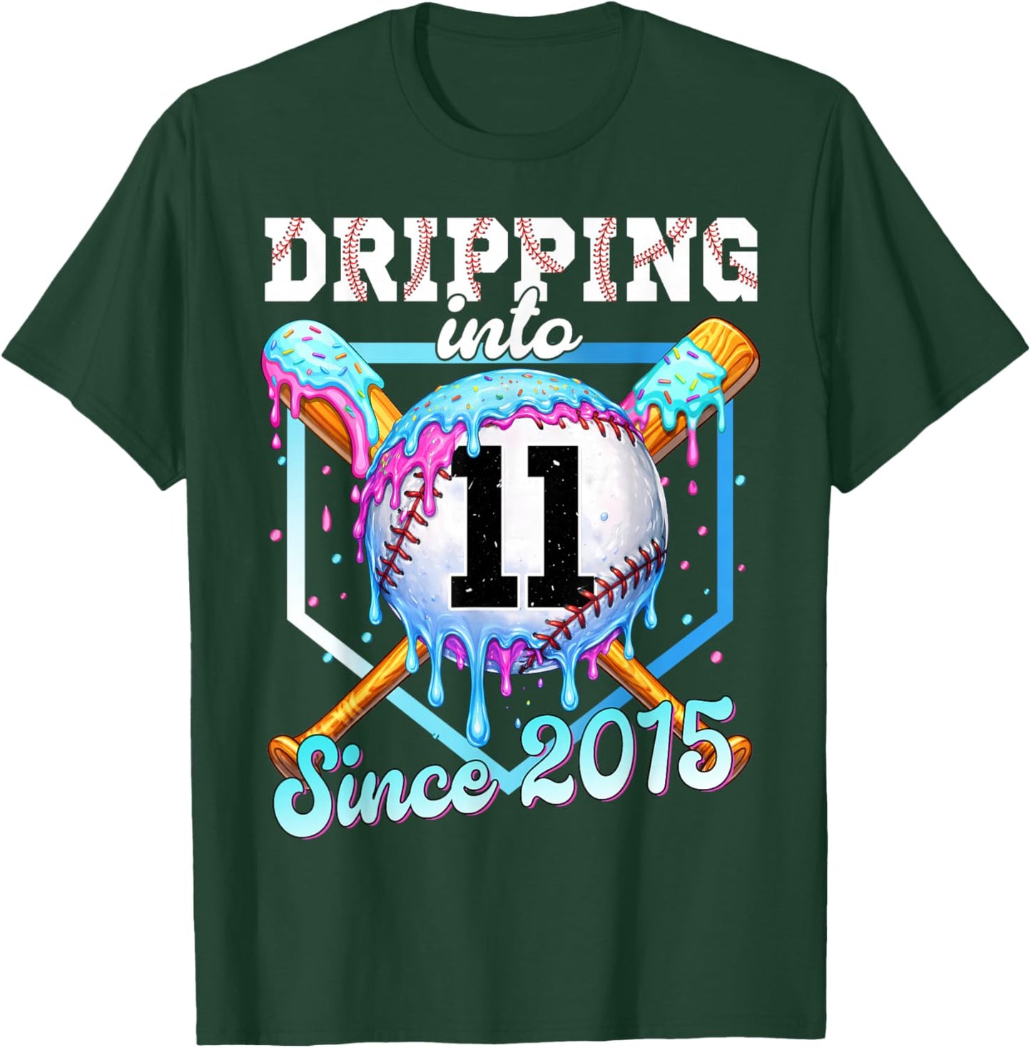 11 Years Old Baseball Ice Cream 11th Birthday Boy Since 2015 T-Shirt - T-Shirt | Forest