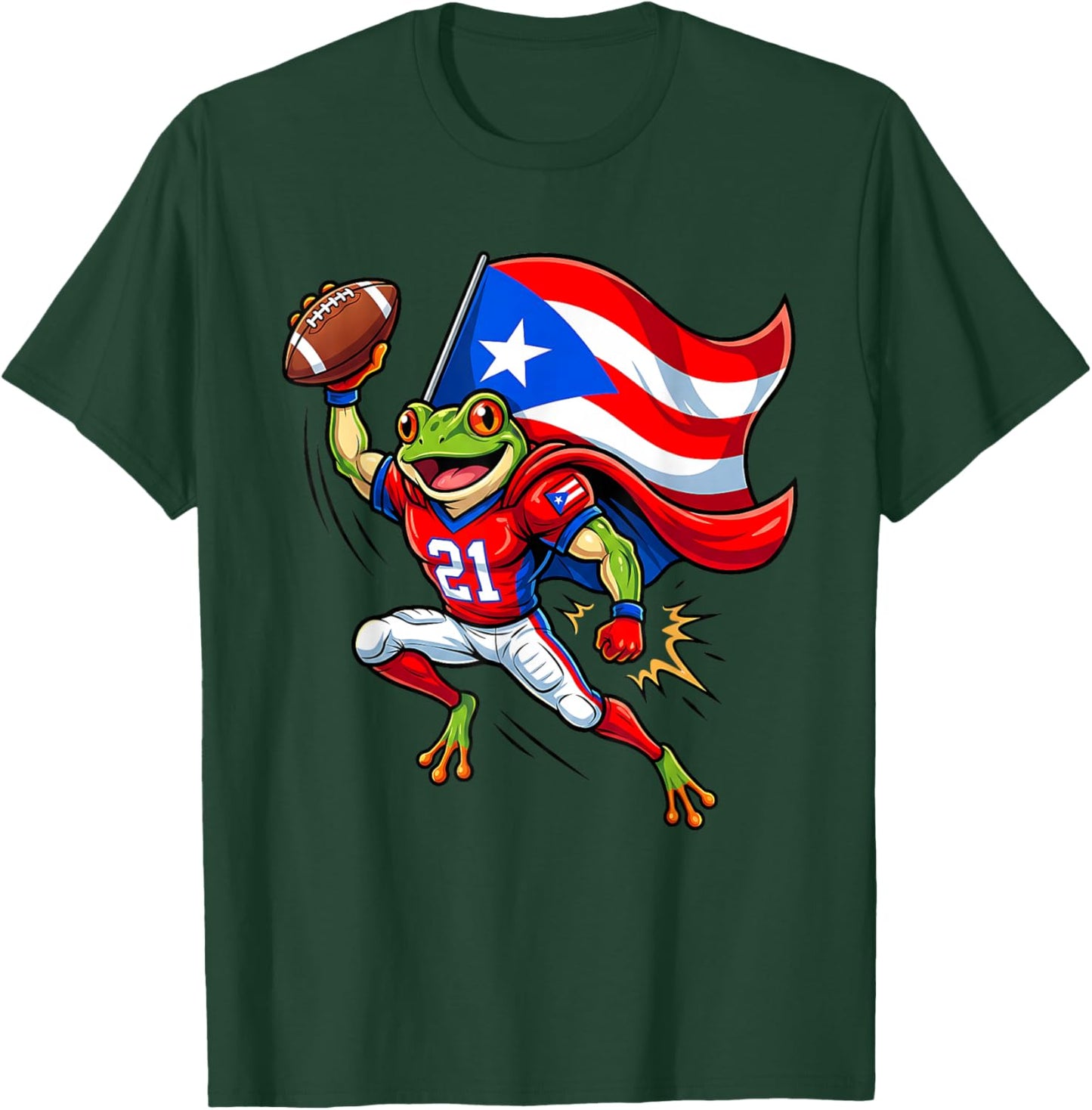 Puerto Rico Men Women Flag Boriqua Coqui Frog Funny Football T-Shirt - T-Shirt | Forest