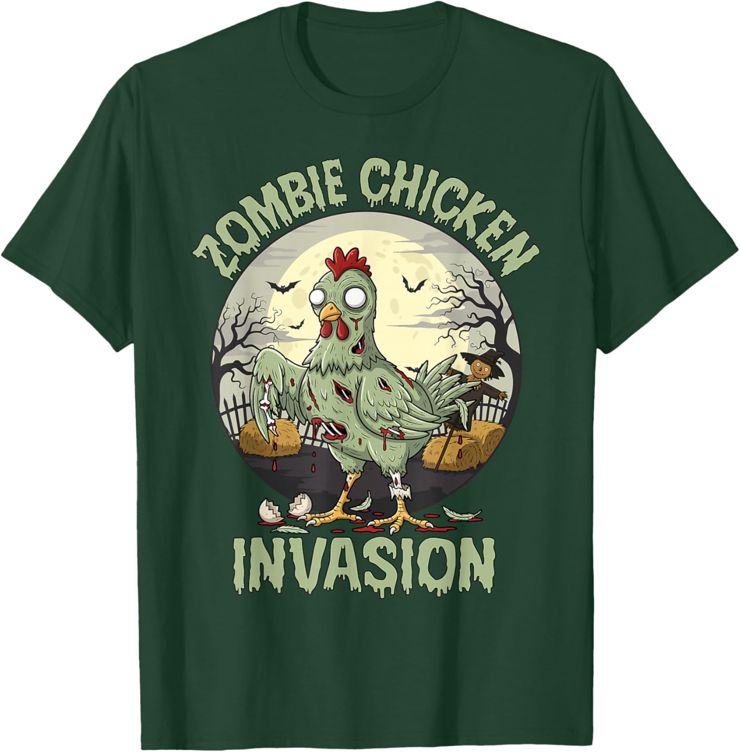 Zombie Chicken Invasion Funny Halloween T-Shirt - T-Shirt | Forest
