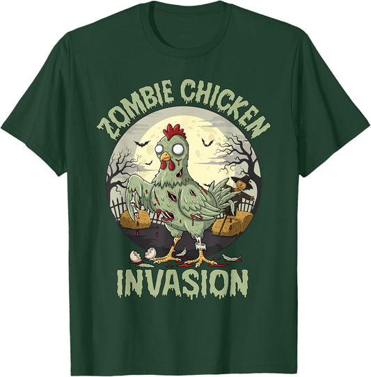 Zombie Chicken Invasion Funny Halloween T-Shirt - T-Shirt | Forest