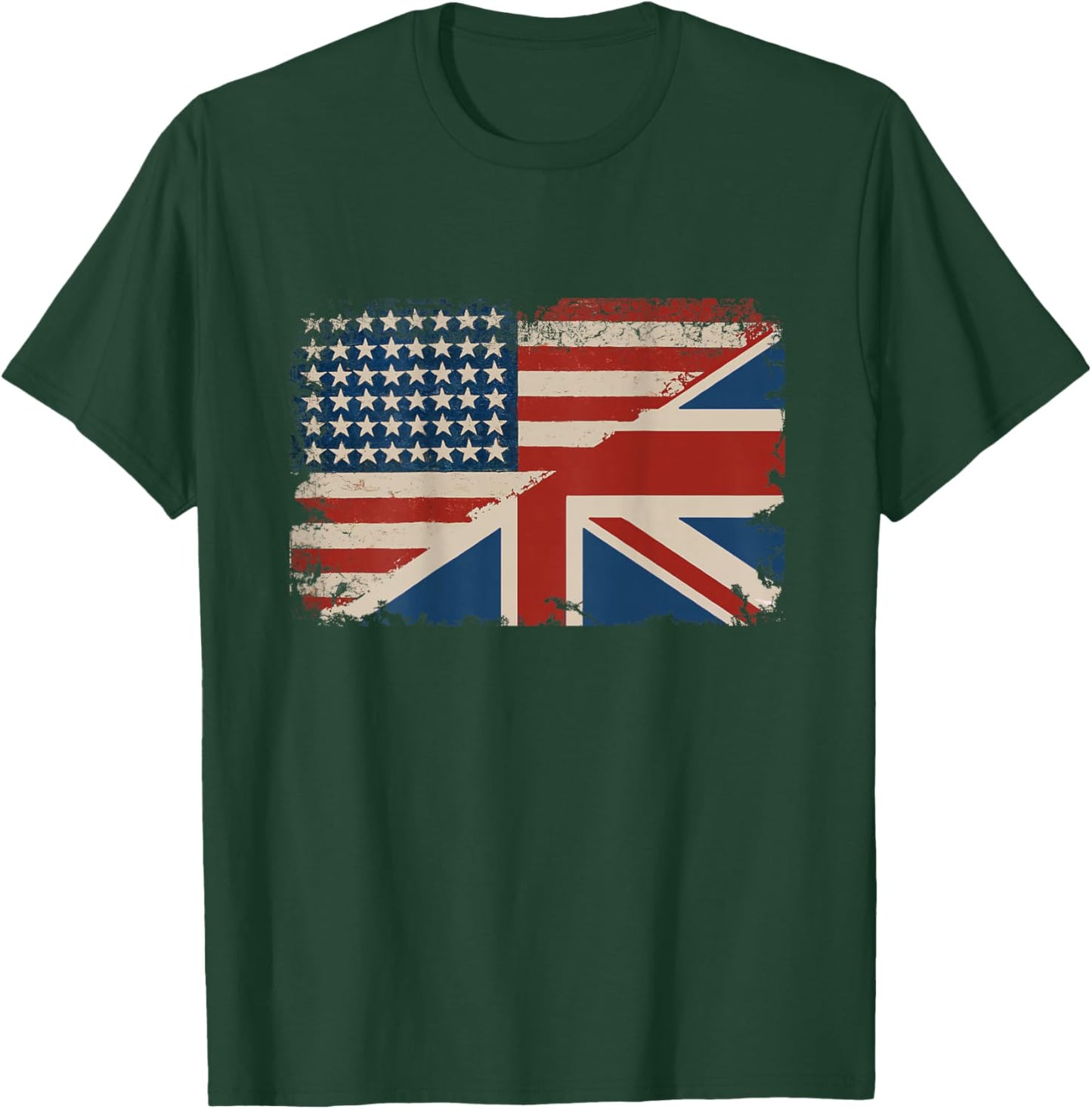 British American Flag Print on Back Great Britain Union Jack T-Shirt - T-Shirt | Forest