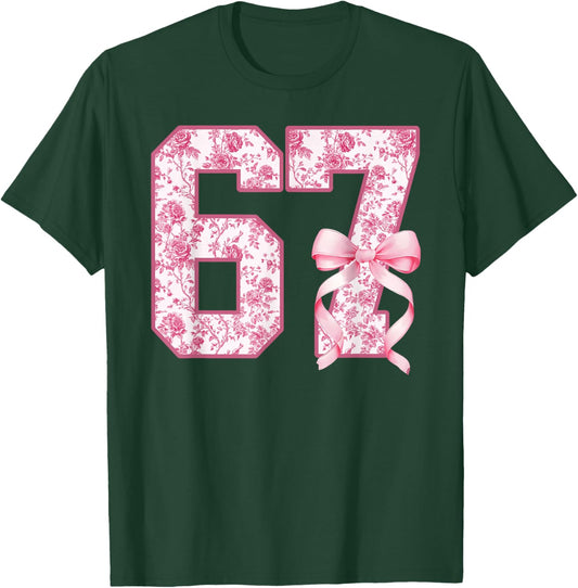 Funny Six Seven Coquette Bow Pink 67 6-7 Kids Girls T-Shirt - T-Shirt | Forest