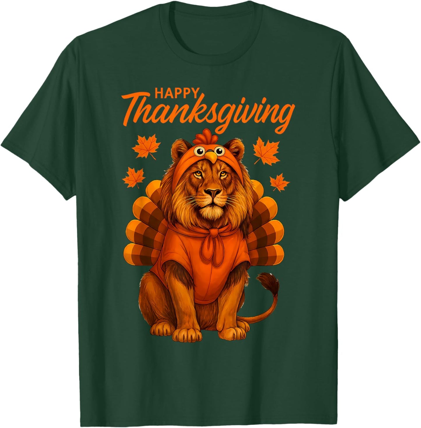 Happy Thanksgiving Lion Women Boys Girls Kids Outfit Gifts T-Shirt - T-Shirt | Forest