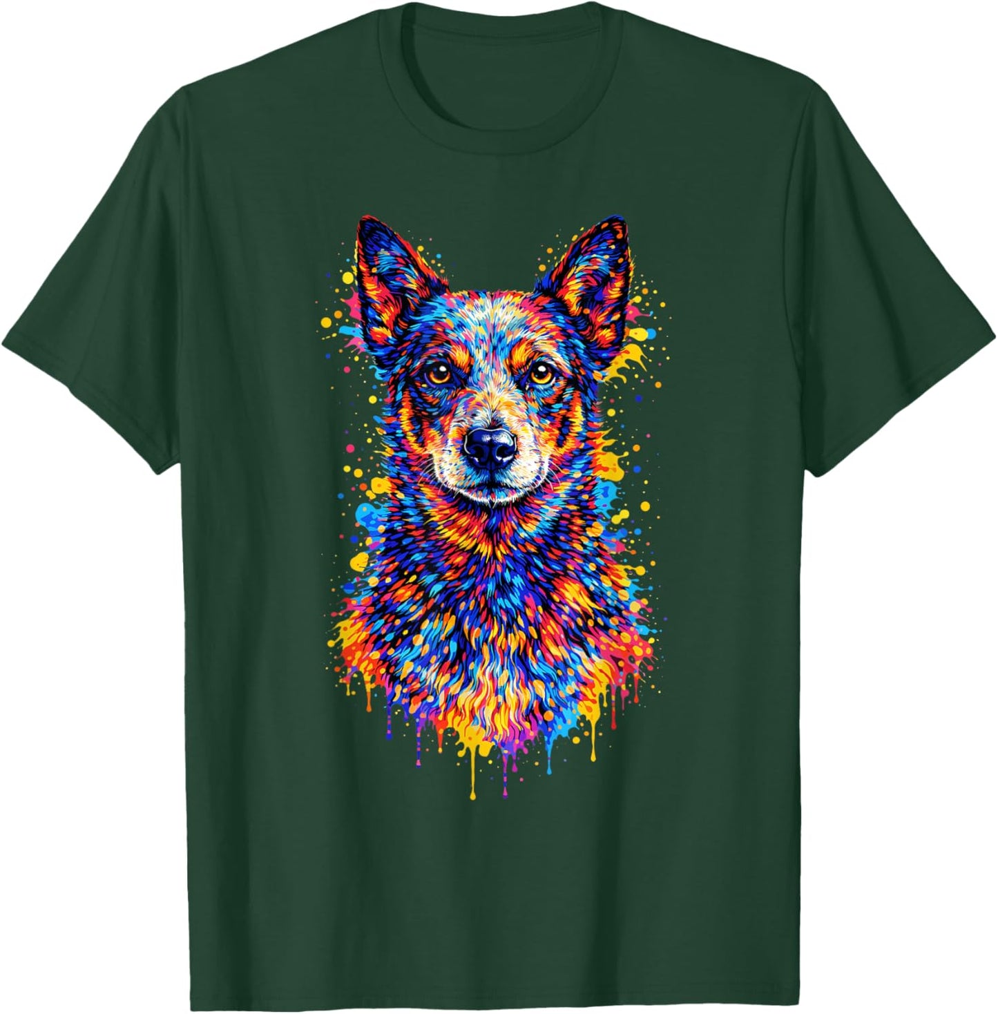 Colorful Blue Heeler Australian Cattle Dog Portrait T-Shirt - T-Shirt | Forest