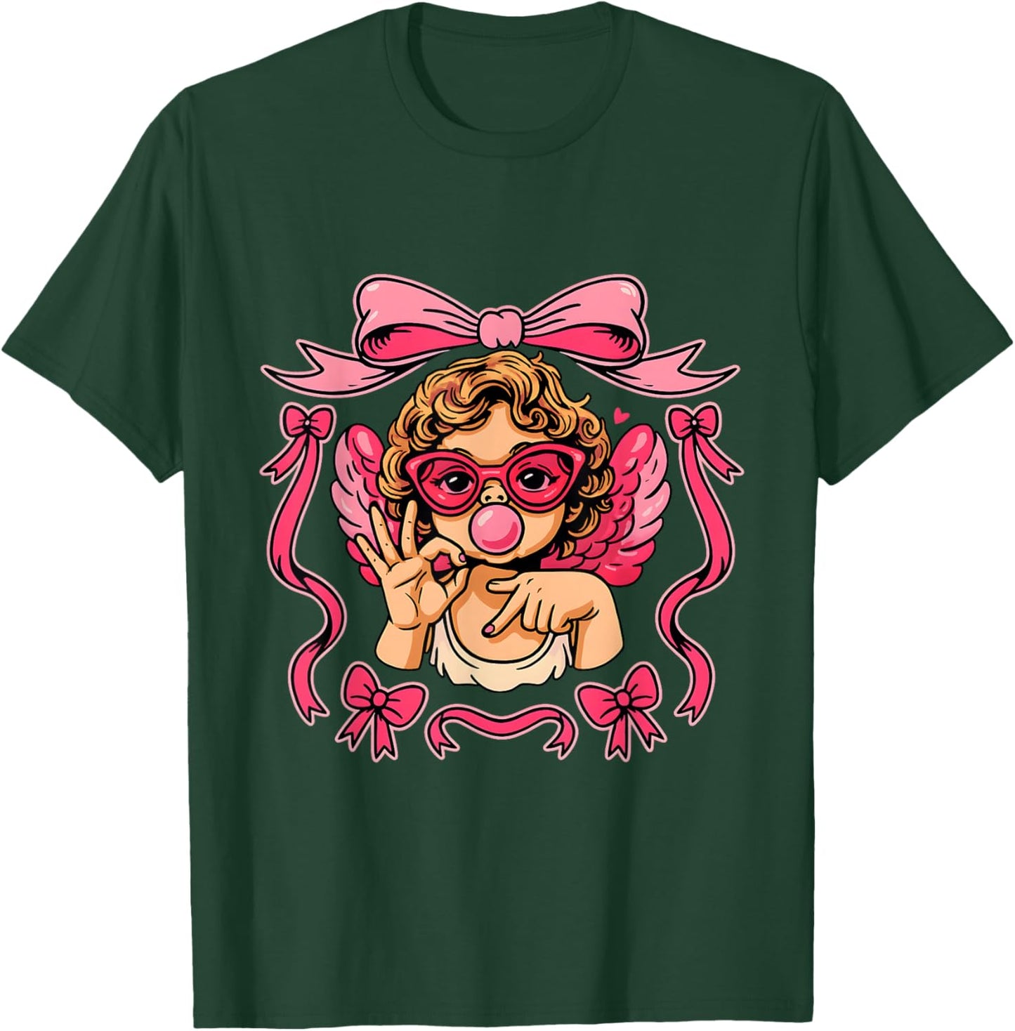 Retro 67 Cupid Angel Bubblegum Pink Aesthetic Valentine T-Shirt - T-Shirt | Forest
