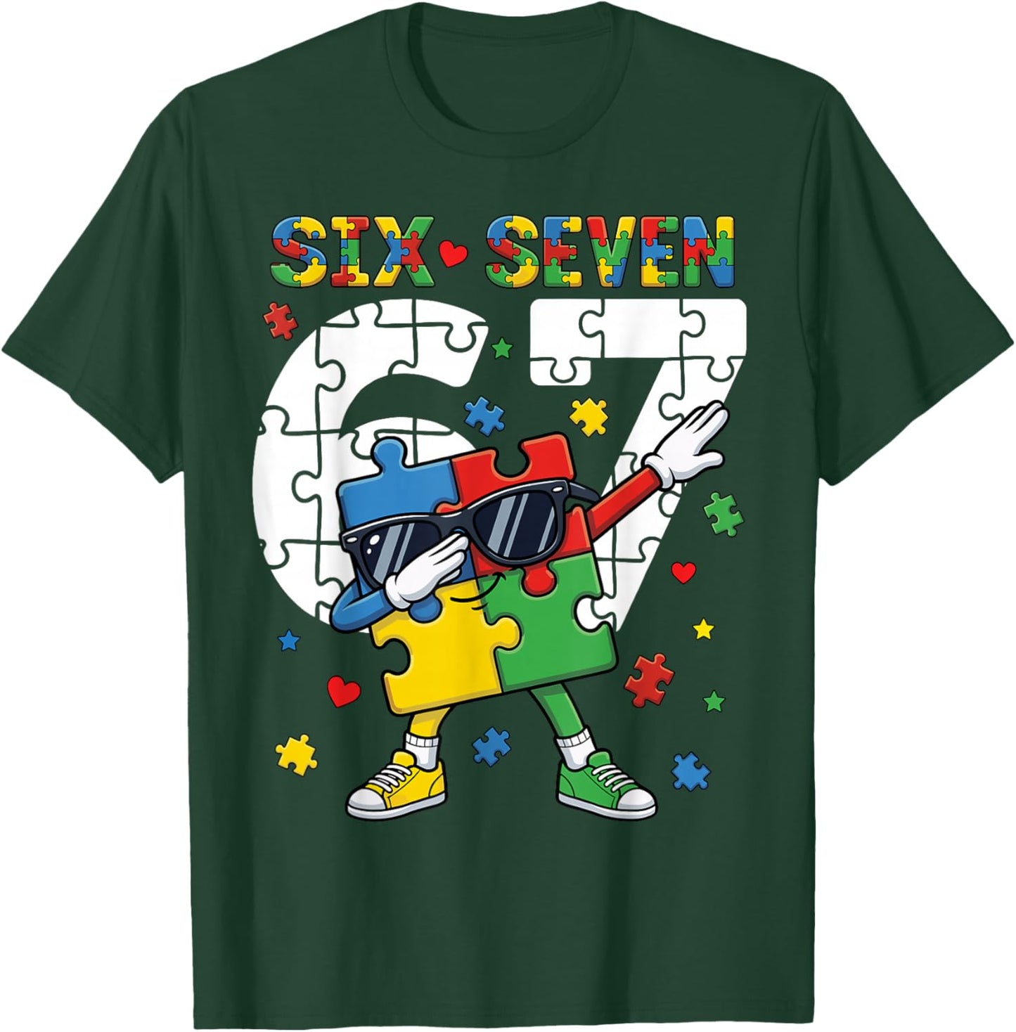 67 Autism Awareness Puzzle Dabbing Six Seven Autism 67 T-Shirt - T-Shirt | Forest